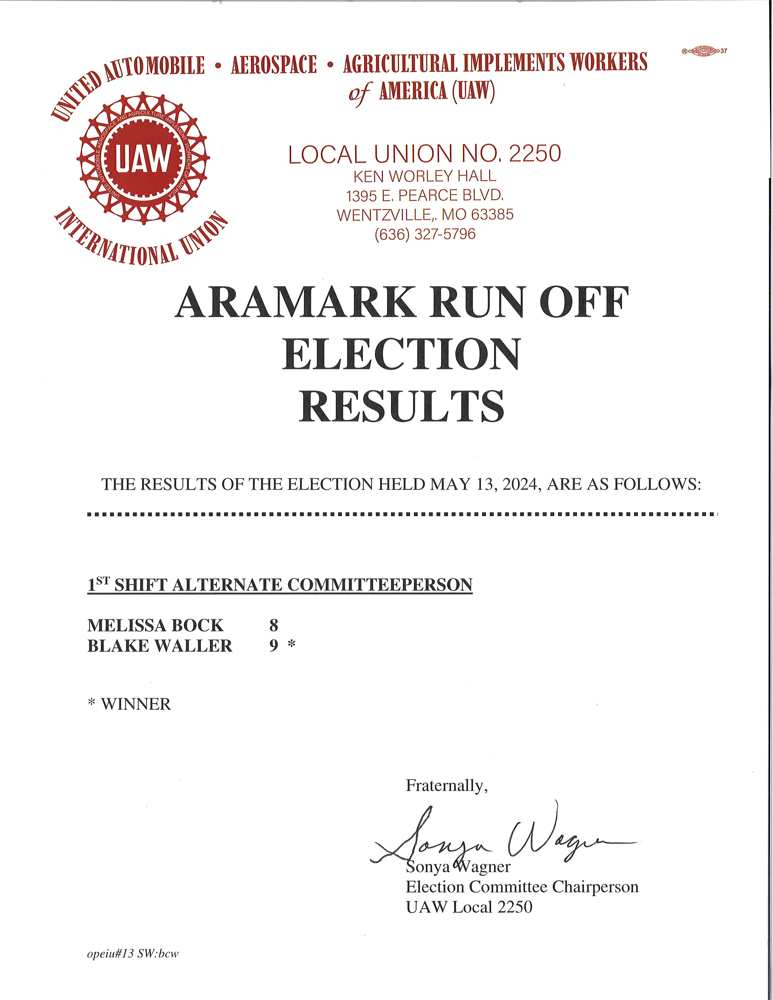 Aramark Run-Off Results