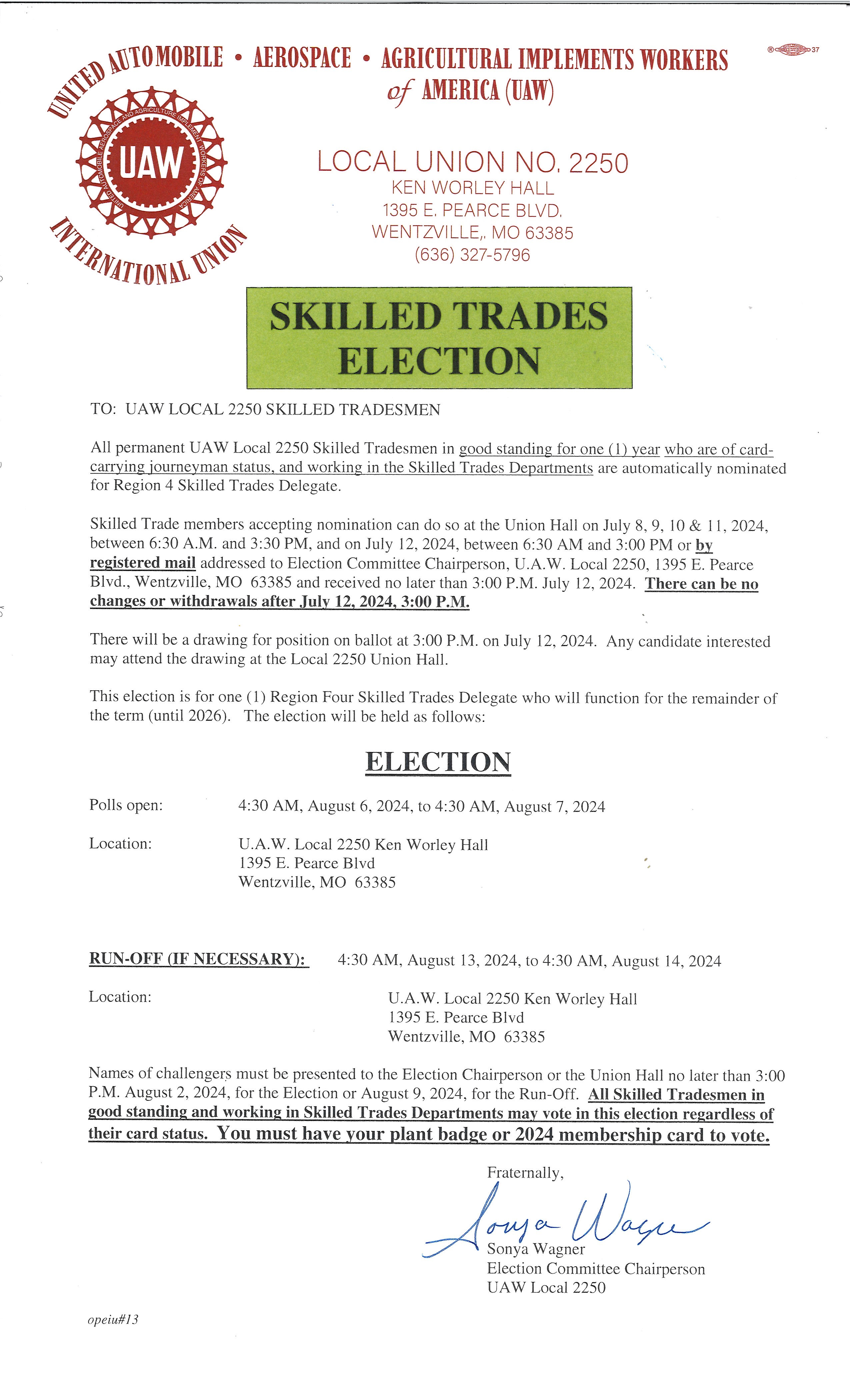 Skilled Trades Election Notice
