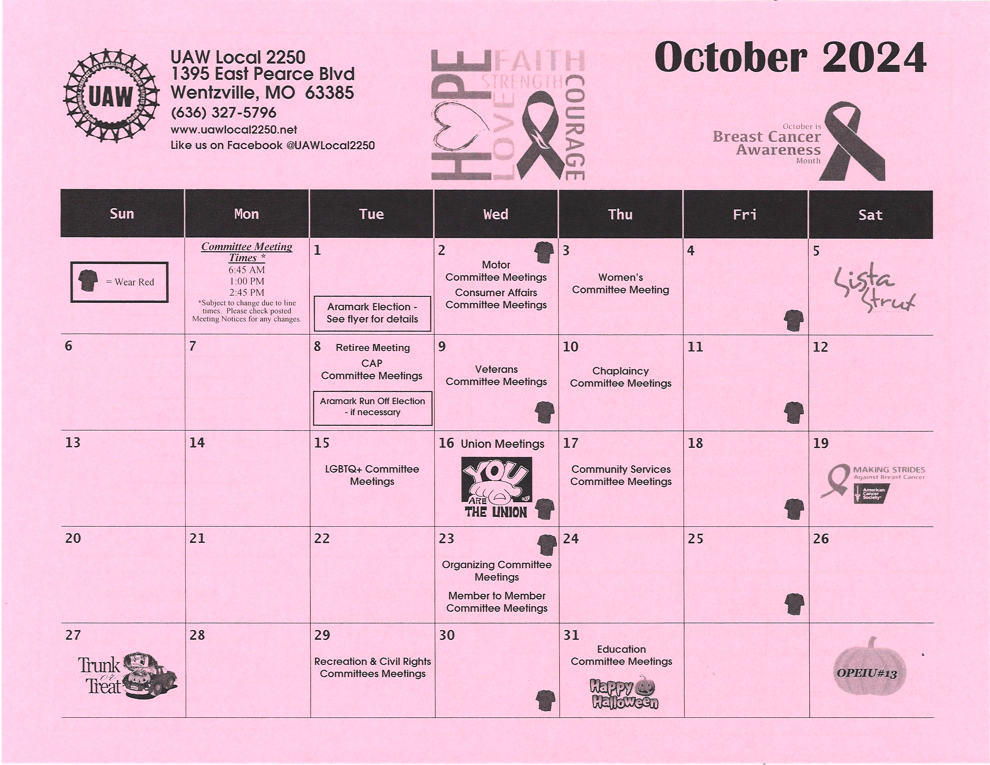 October Calendar: Trunk n’ Treat, Union Meeting, and Sista Strut!