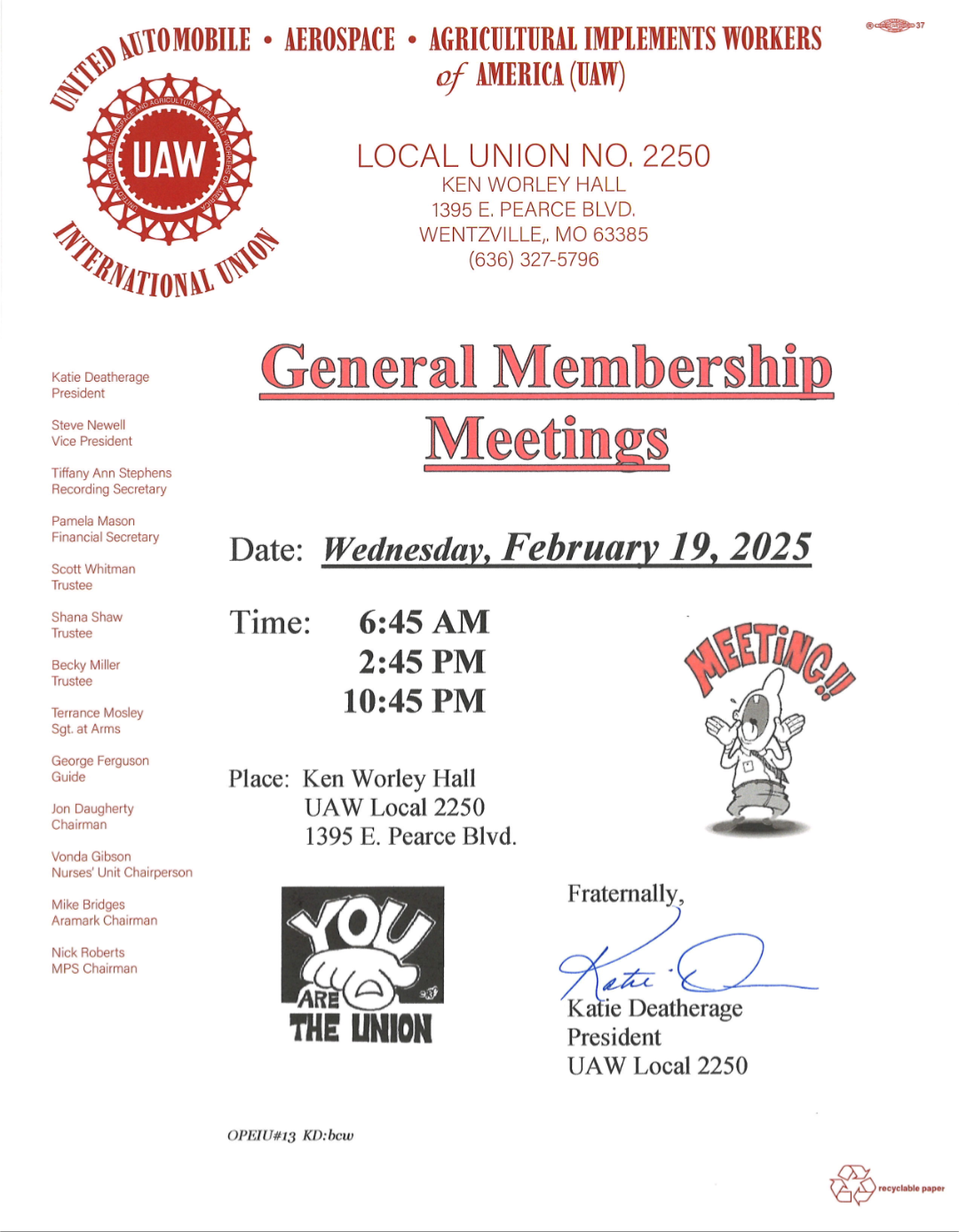 Membership Meeting Next Wednesday!