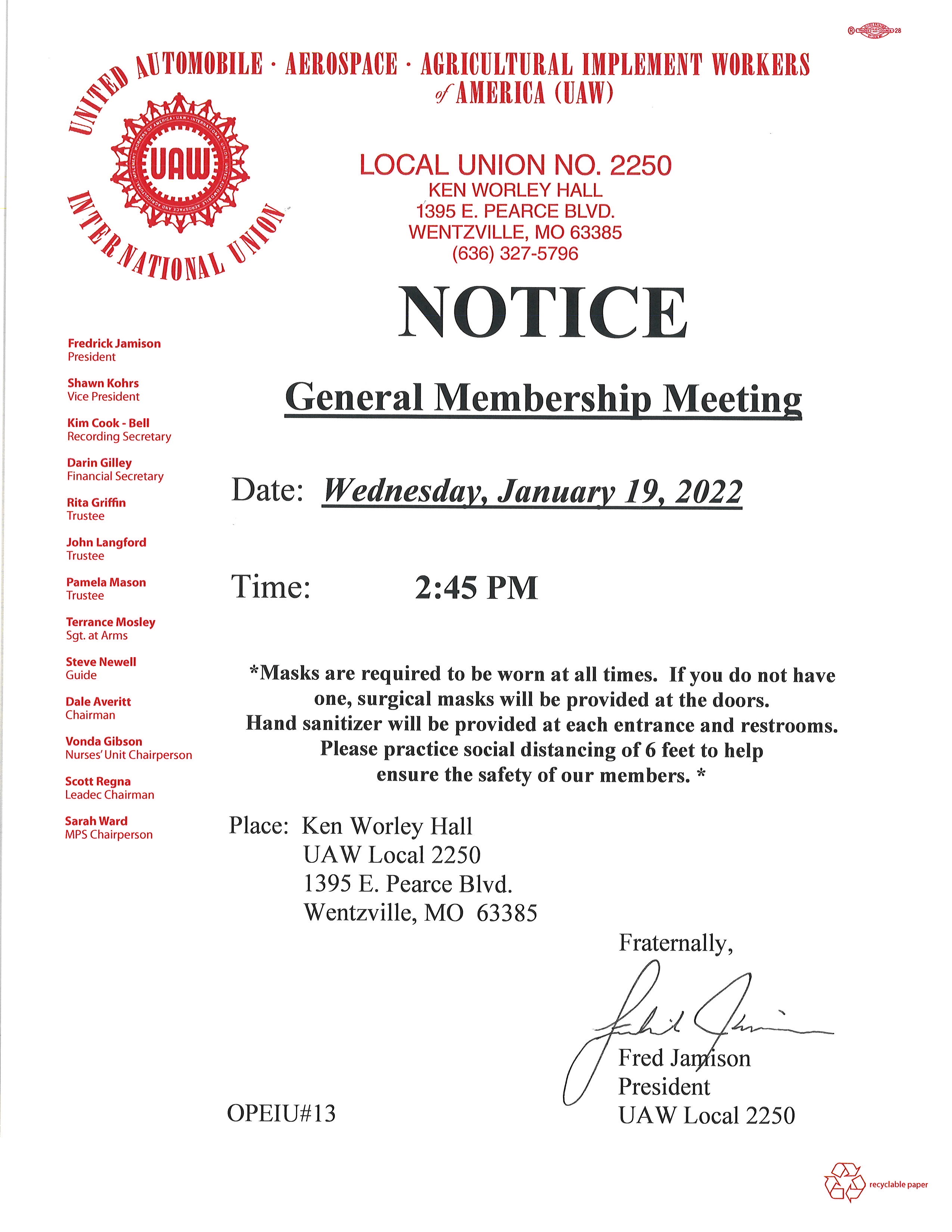 January Union Meeting
