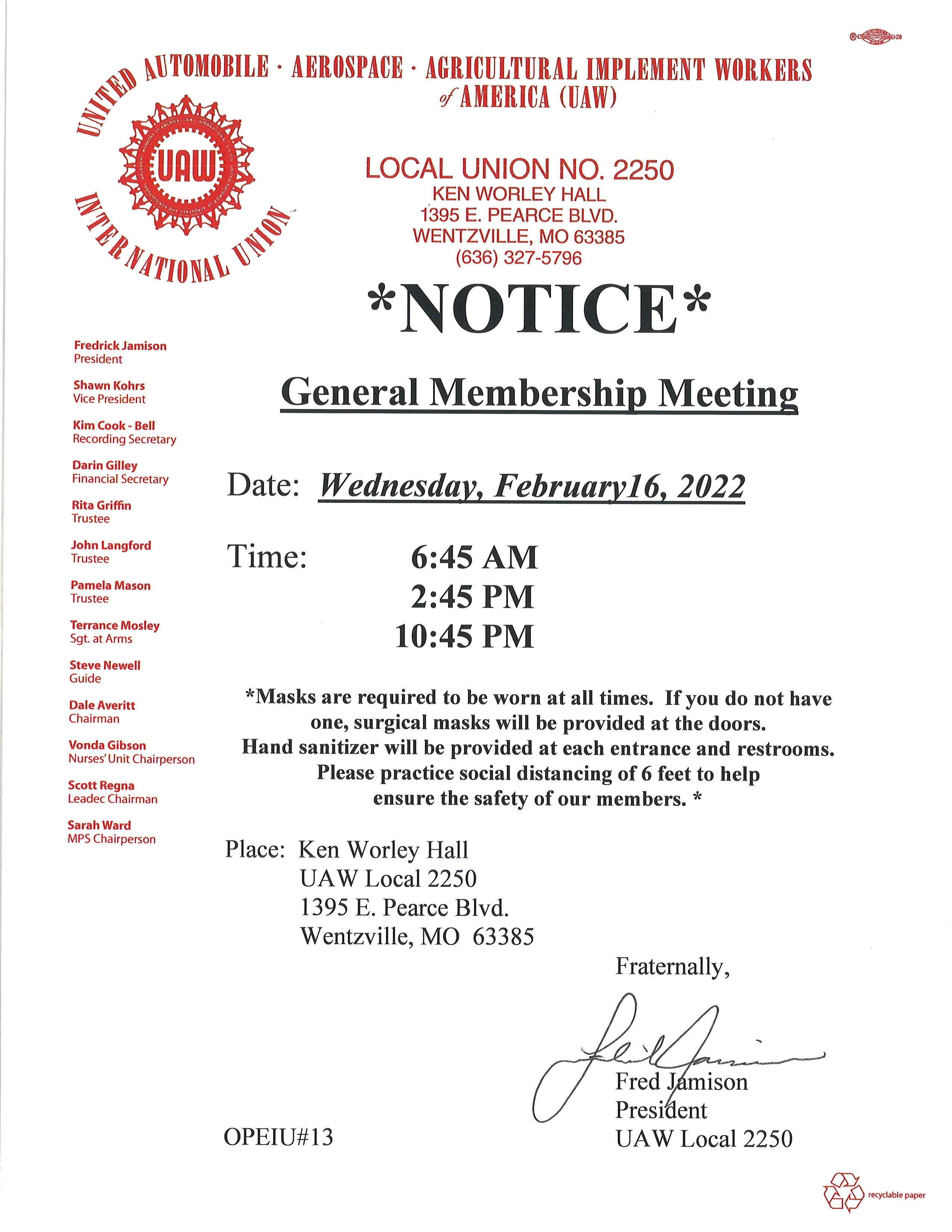 February Union Meeting!