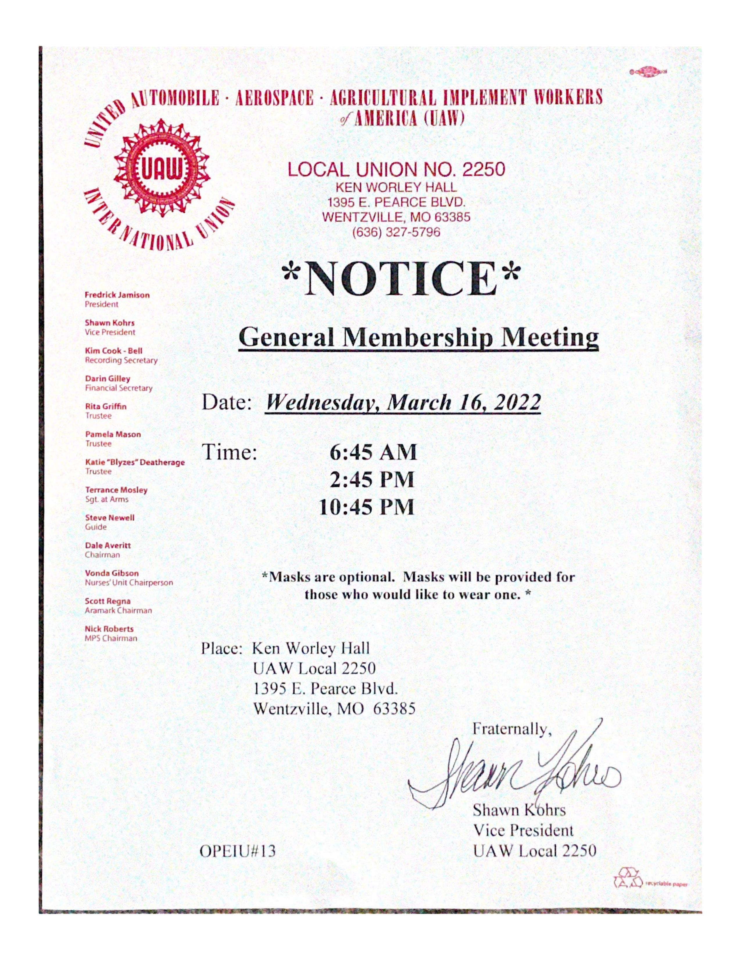 March Union Meeting