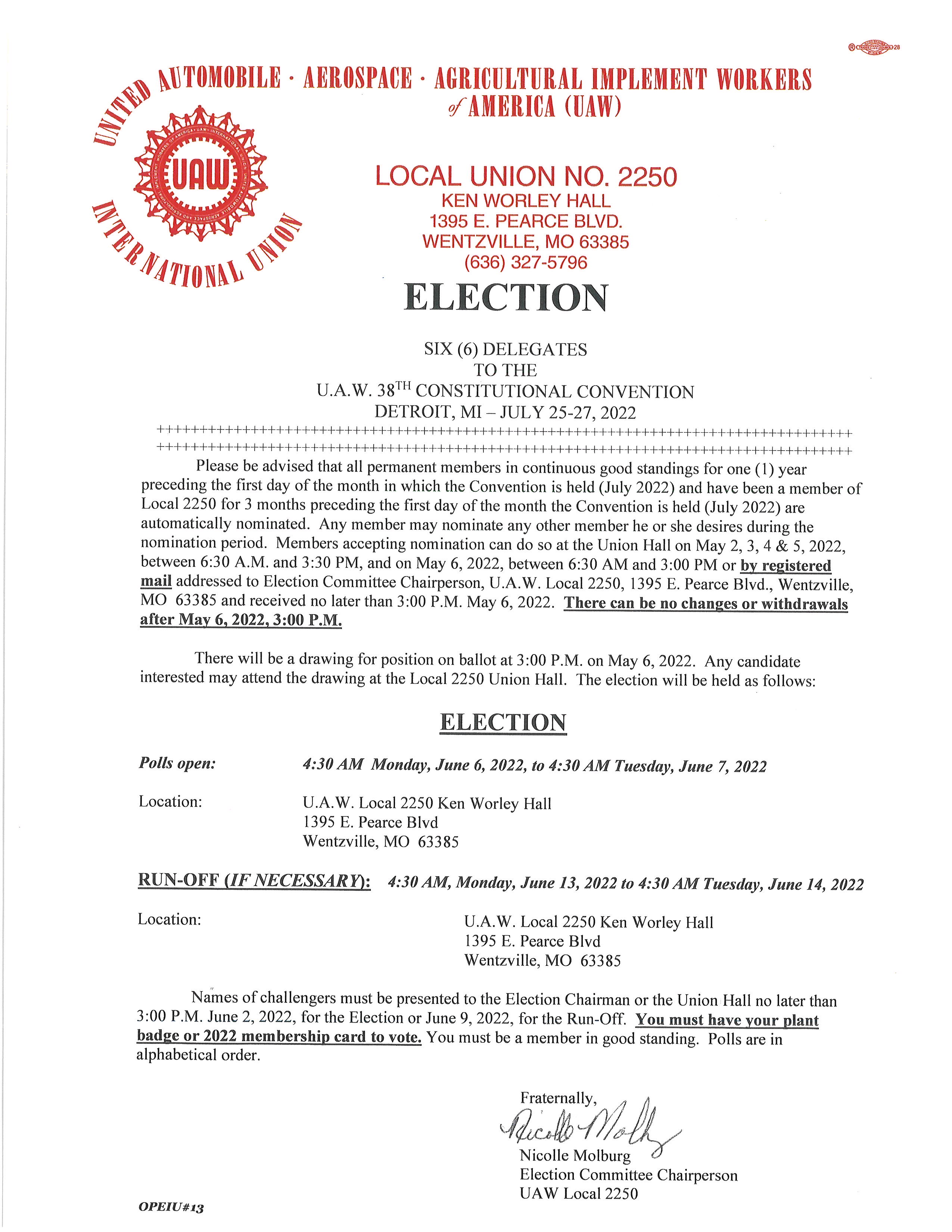 Constitutional Convention Delegate Election Notice