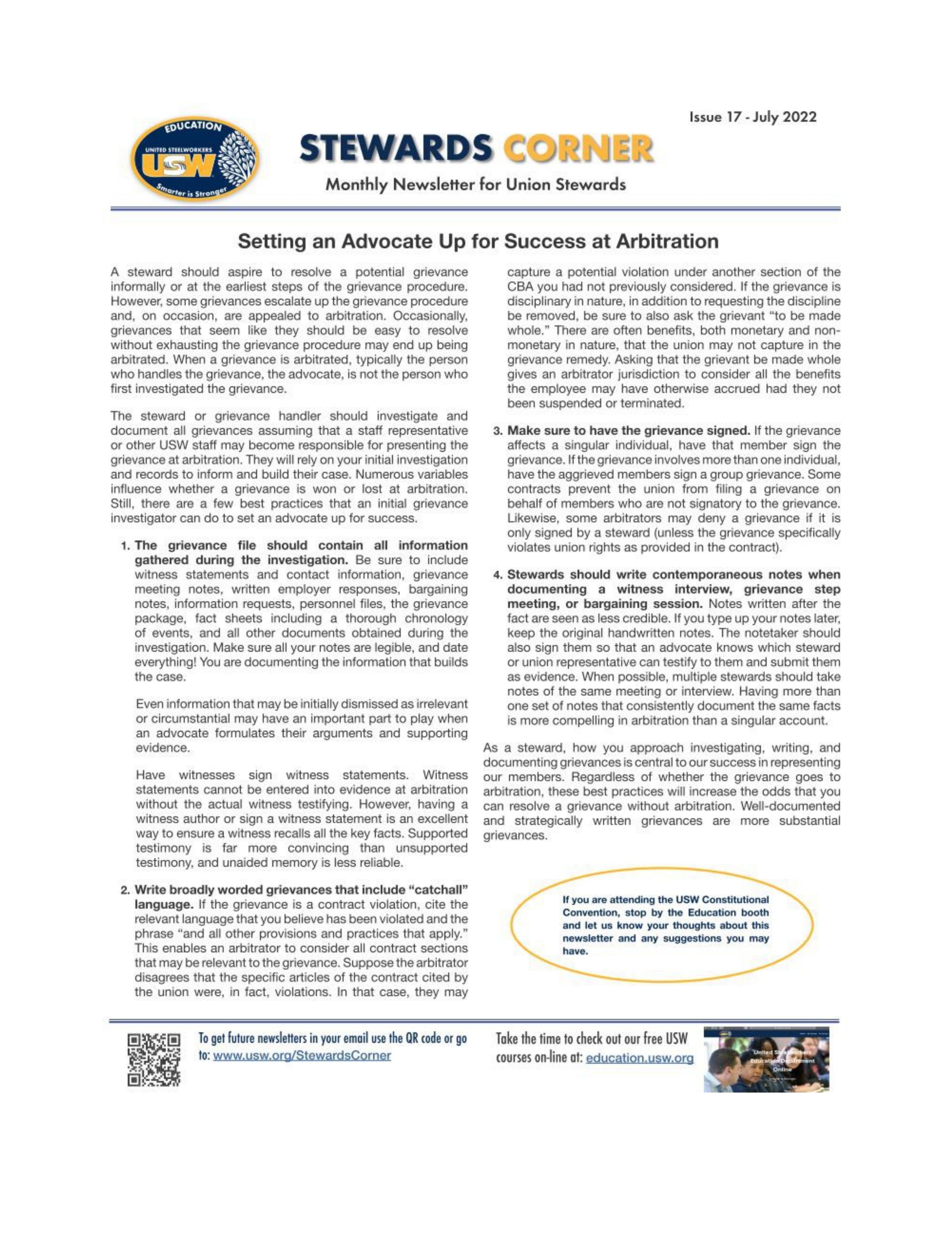 Focus on Steelworkers: Preparing For Arbitration