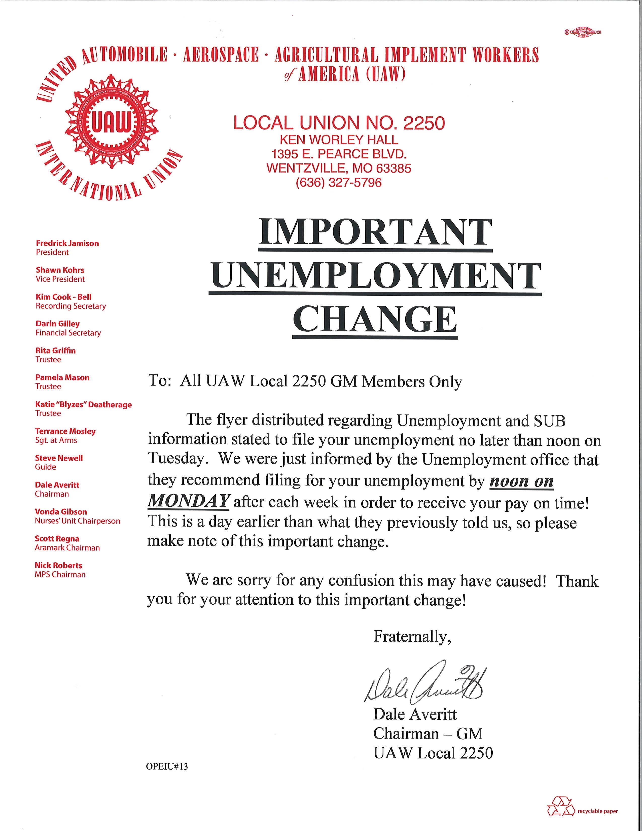 SUB/Unemployment Process Update