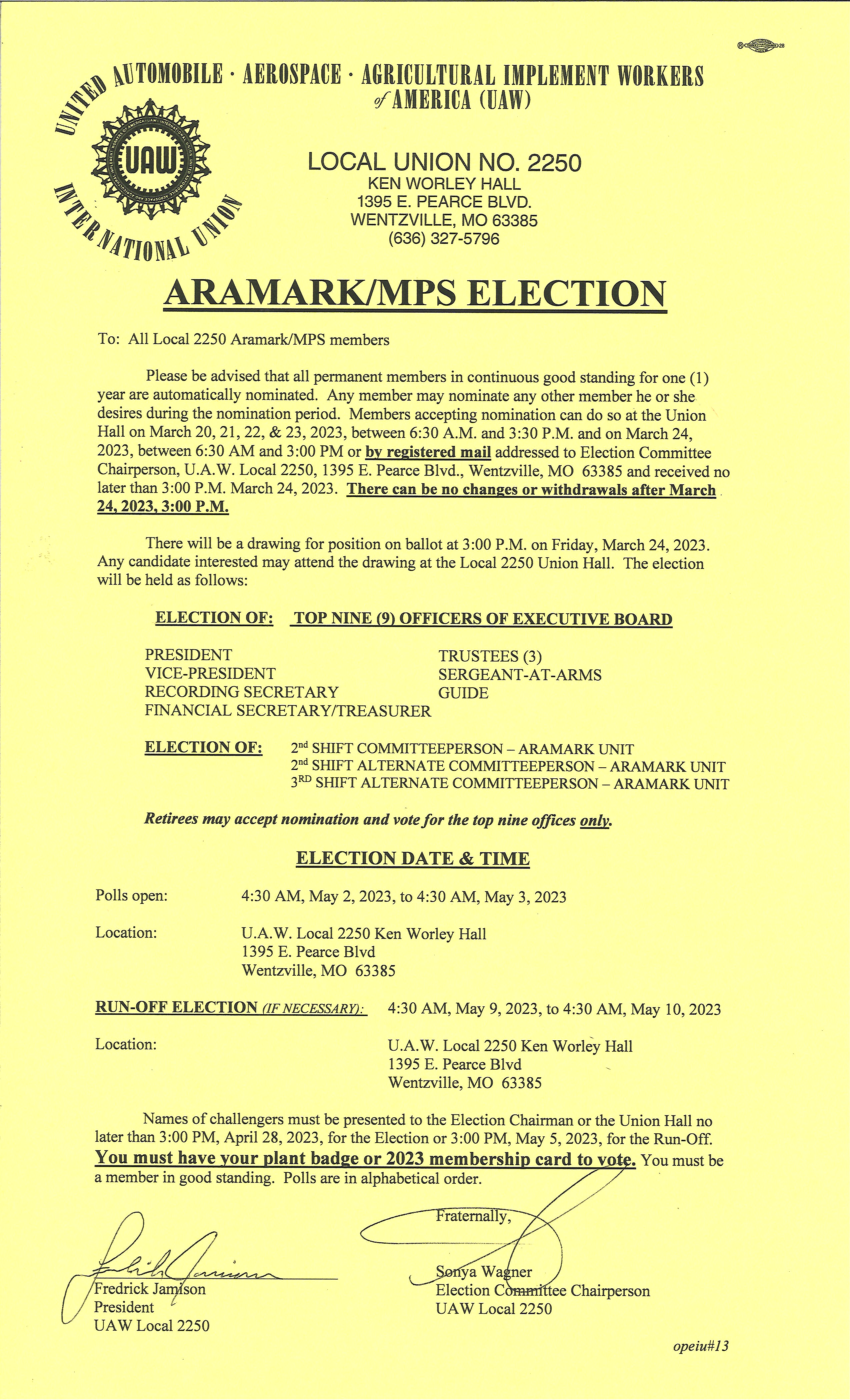 Aramark/MPS Election Notice