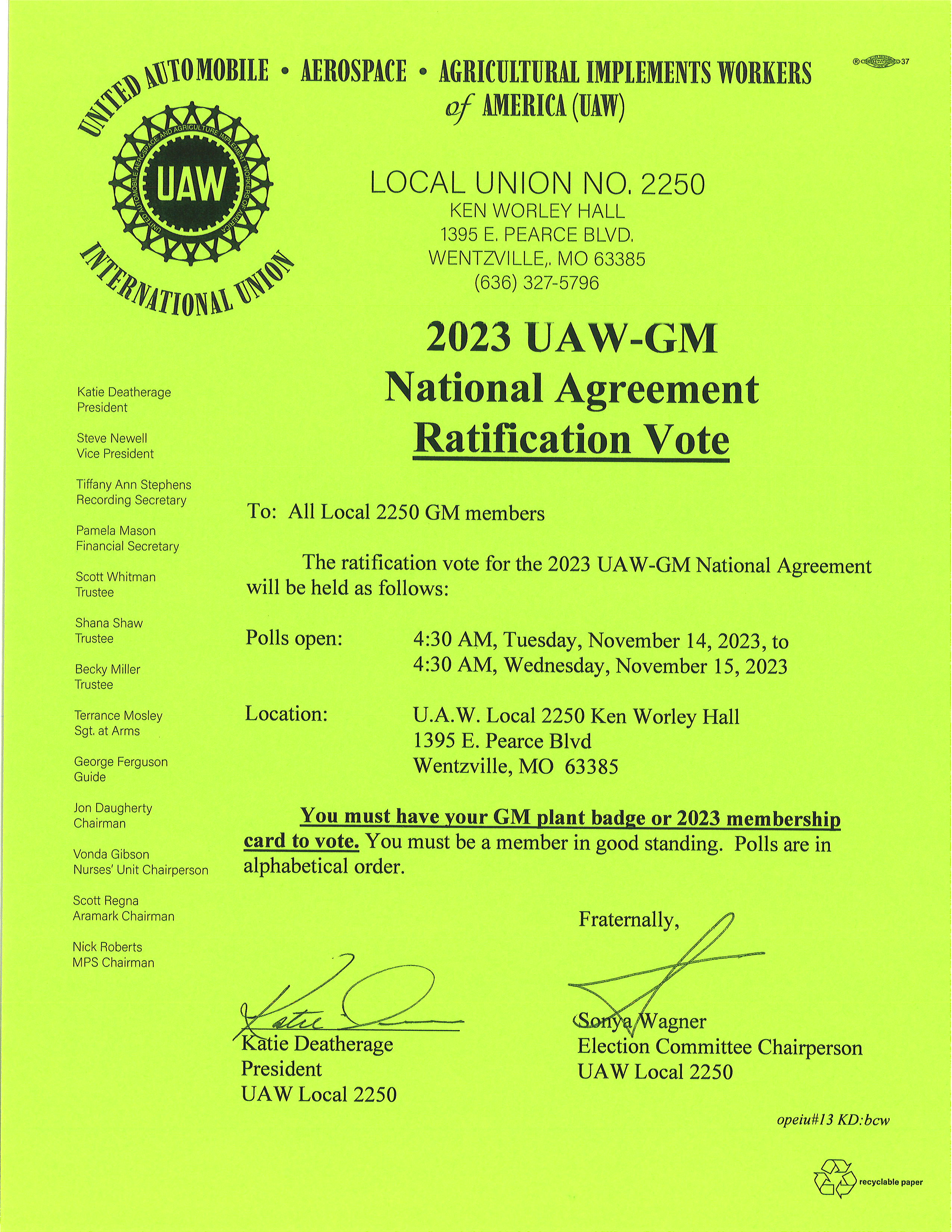 Ratification Vote! UAW Local 2250