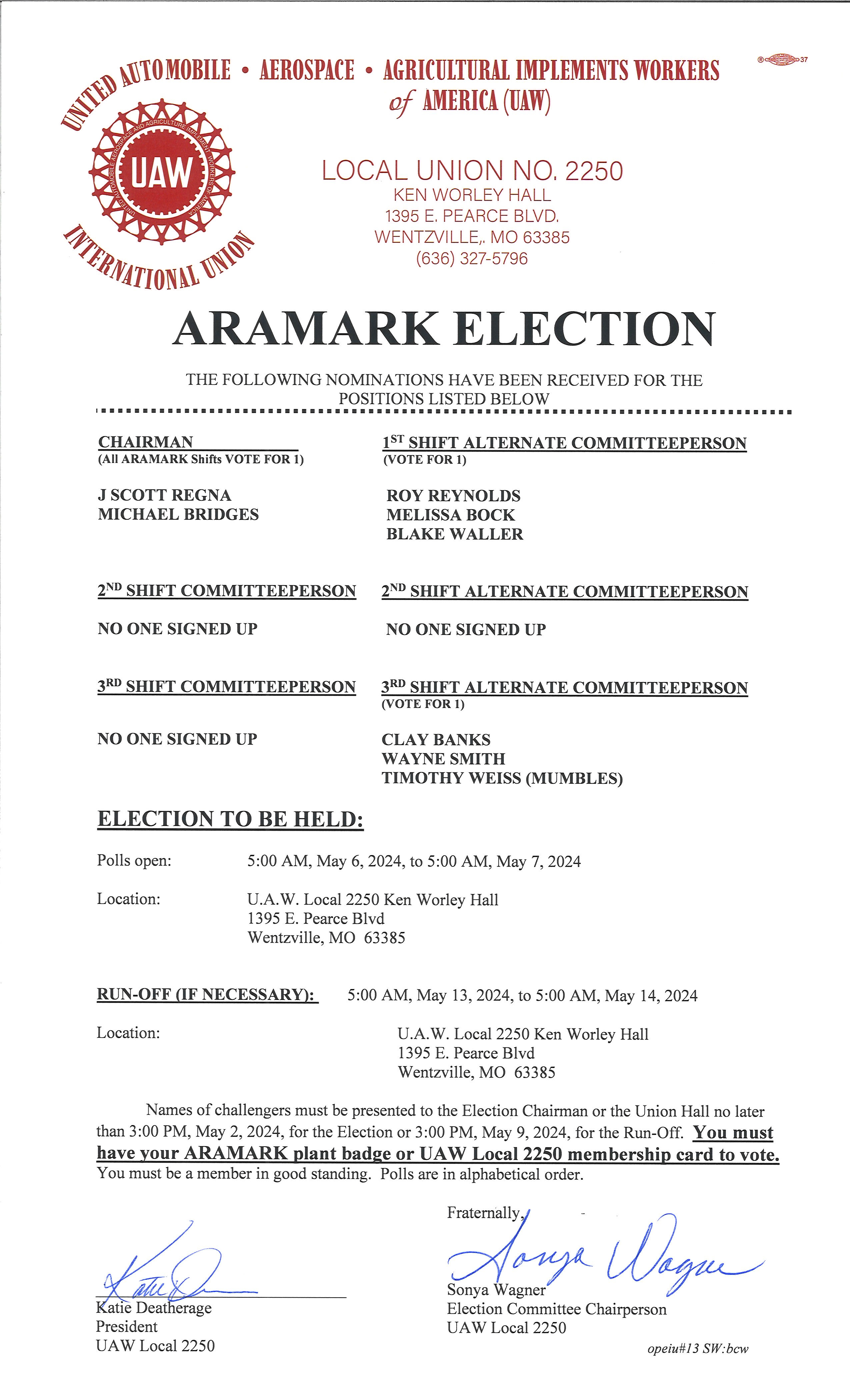 Notice: Aramark Election