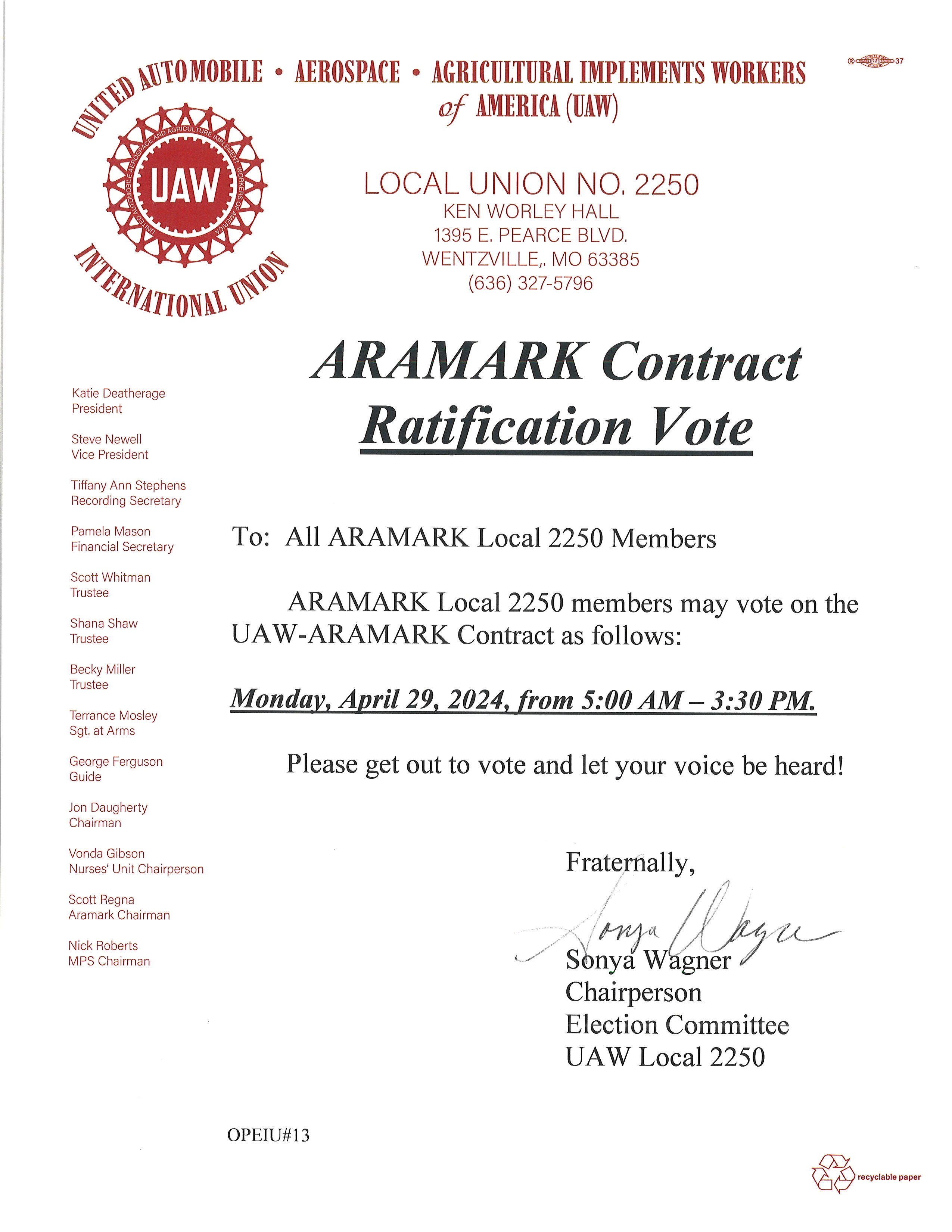 Aramark Contract Vote!
