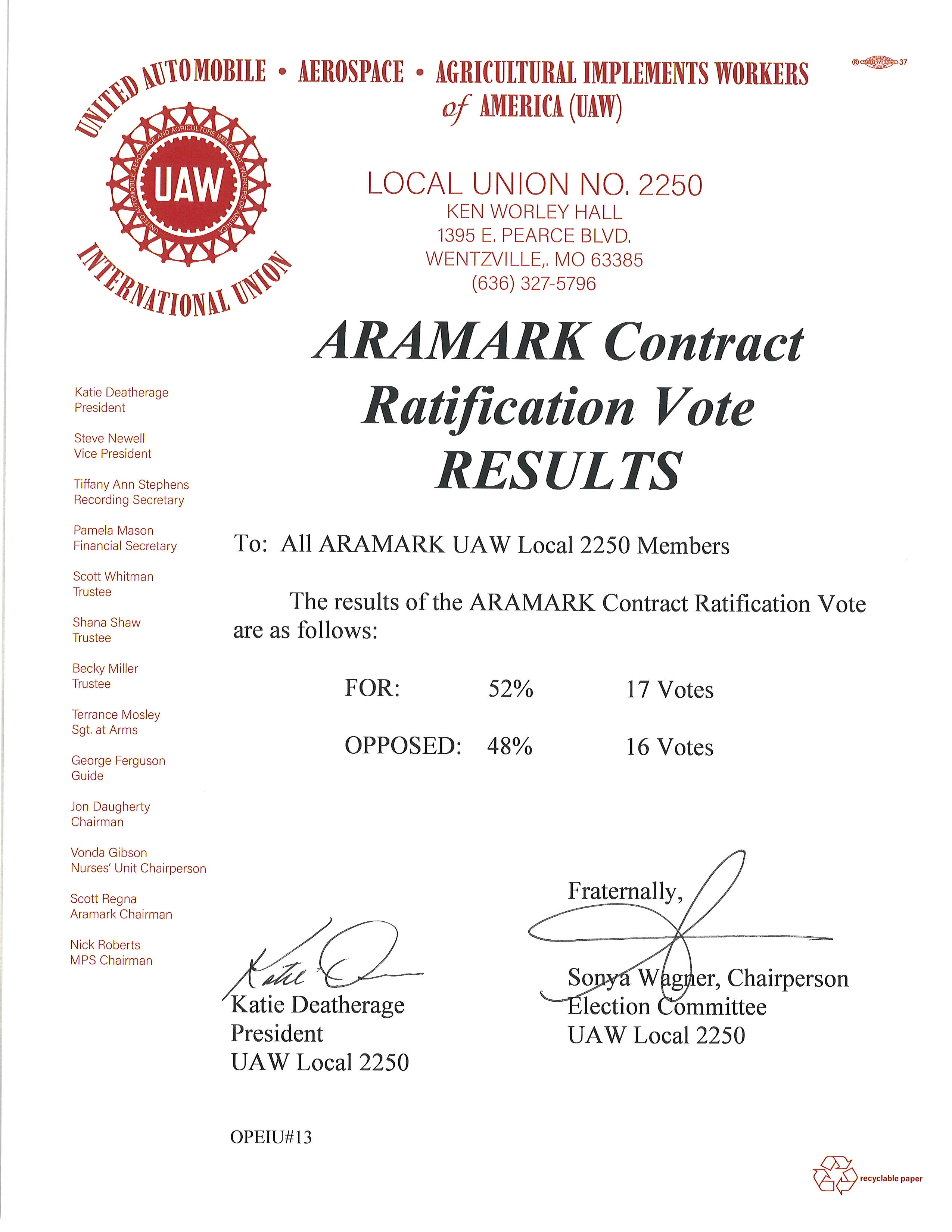 Aramark Contract Vote!