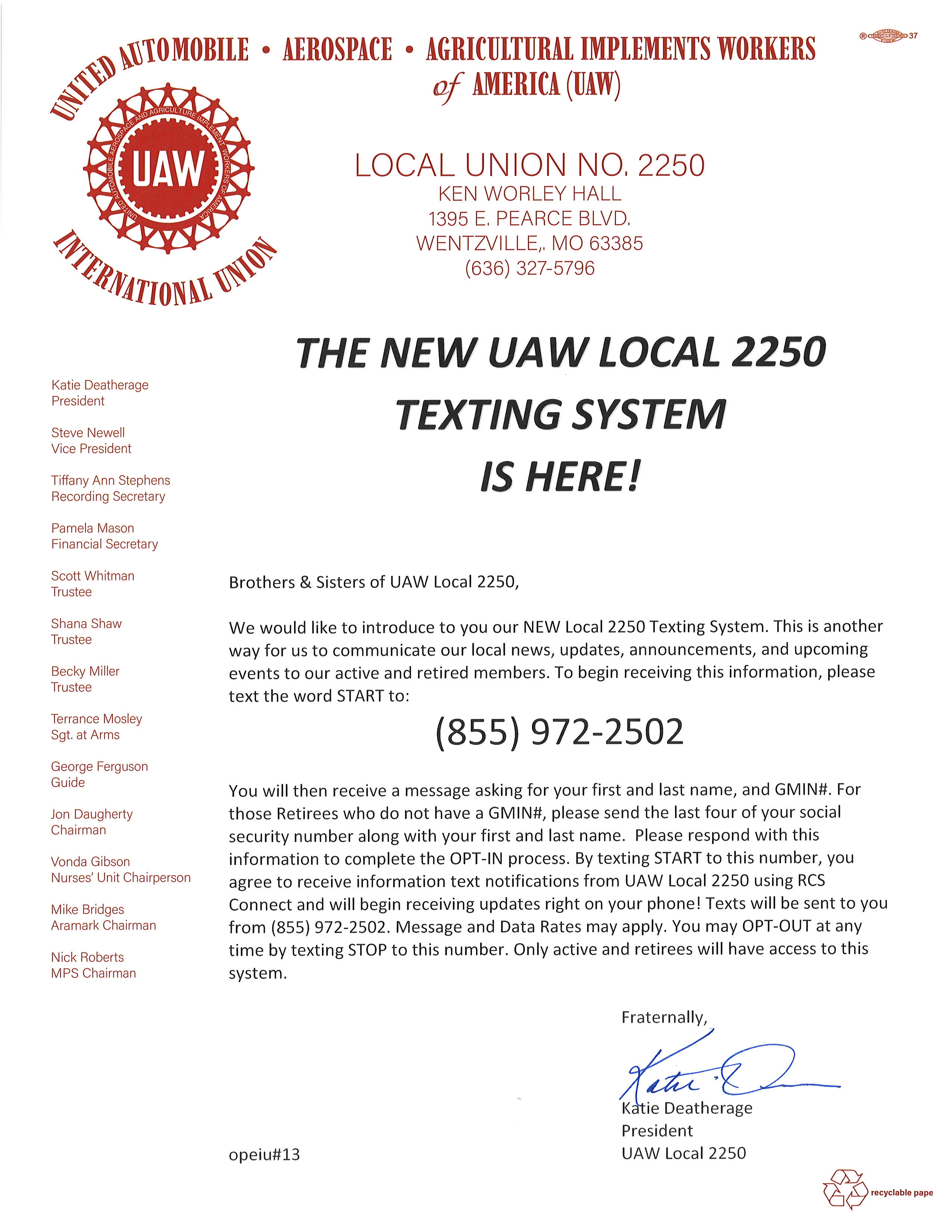 Sign Up For The NEW UAW Local 2250 Texting System!