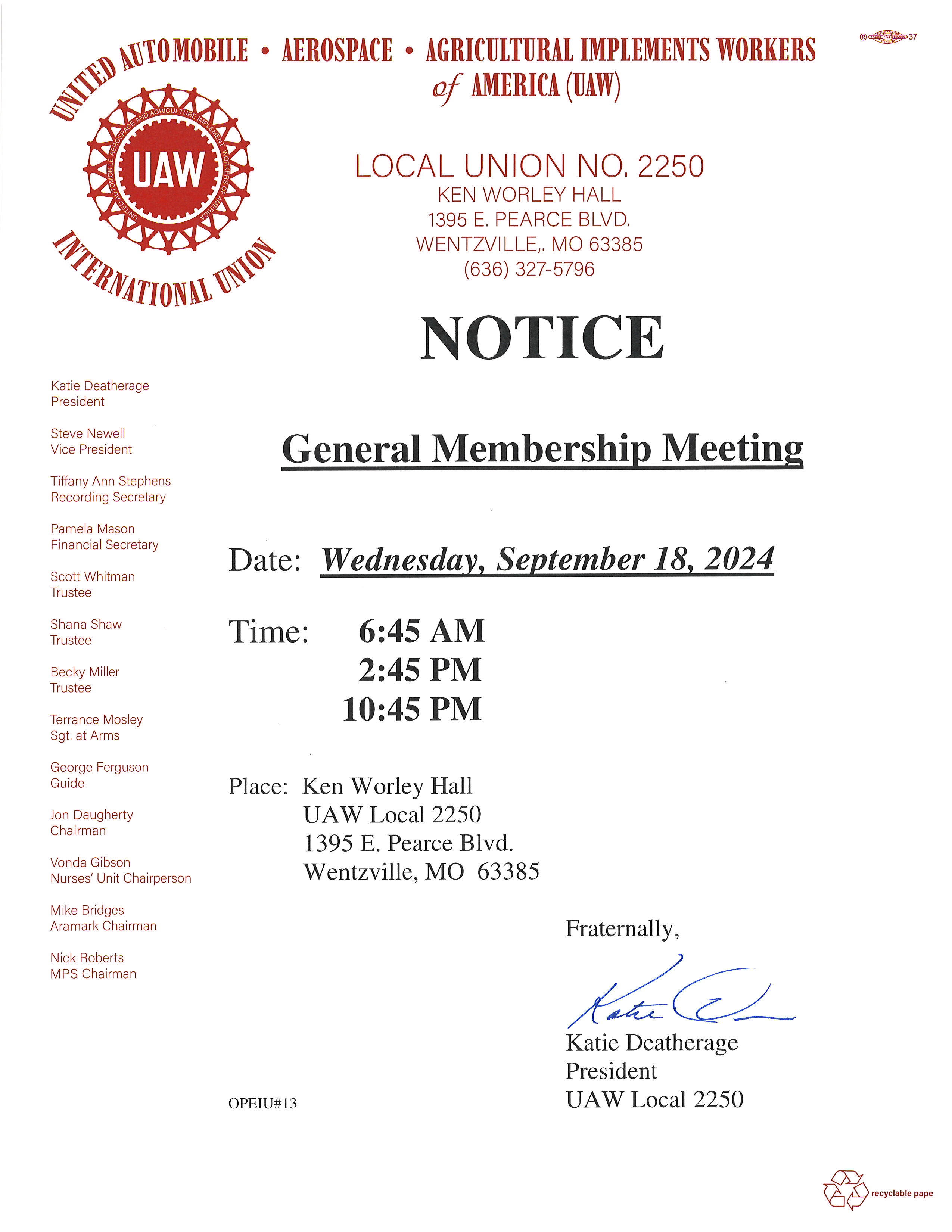 September Union Meeting