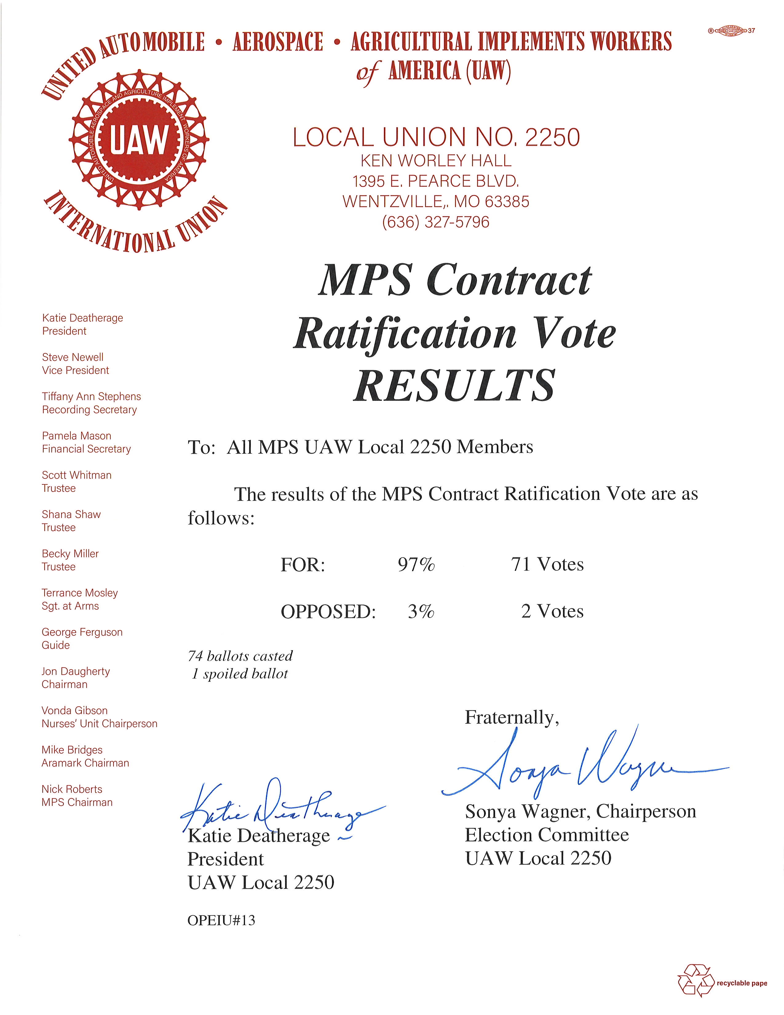 MPS Ratification Vote Results