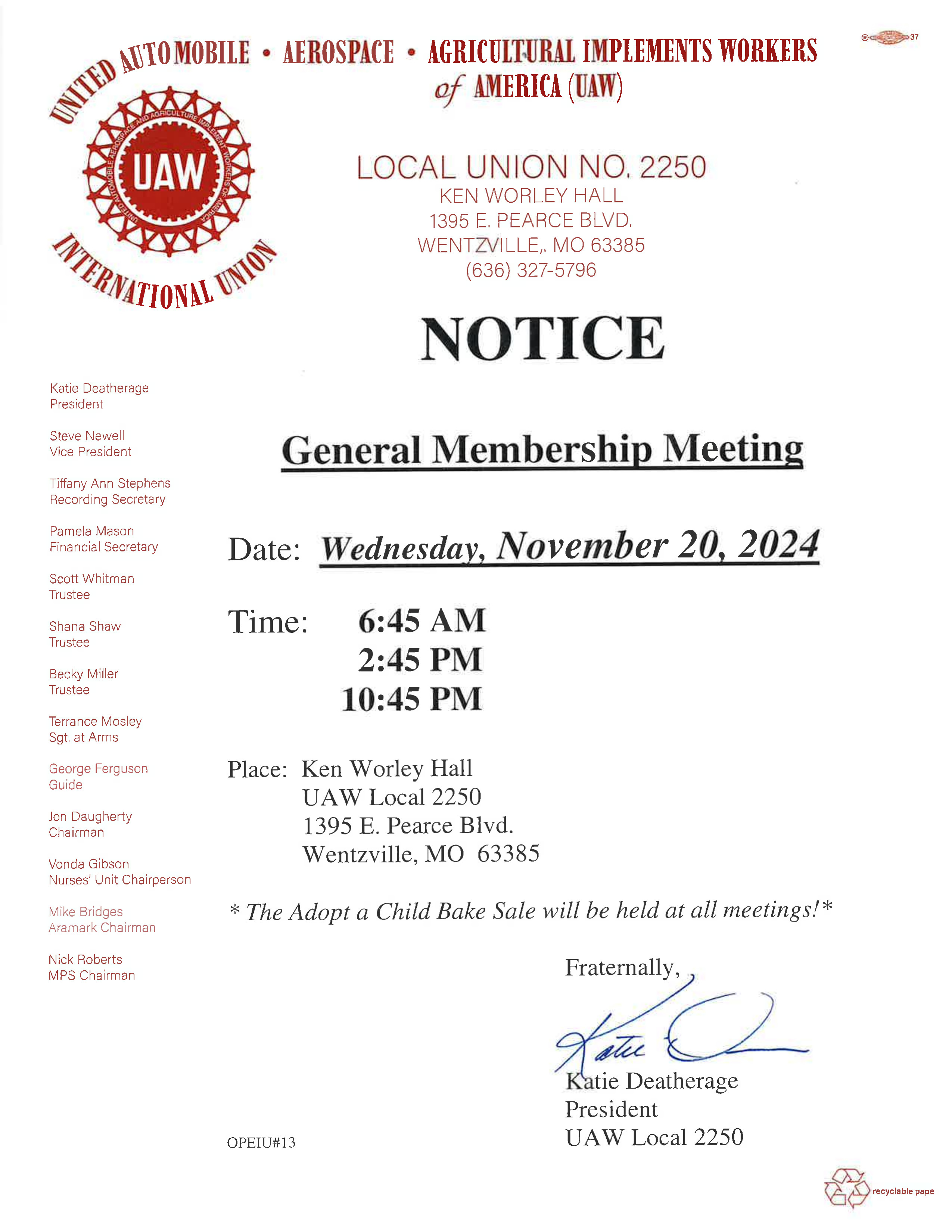 November Union Meeting!