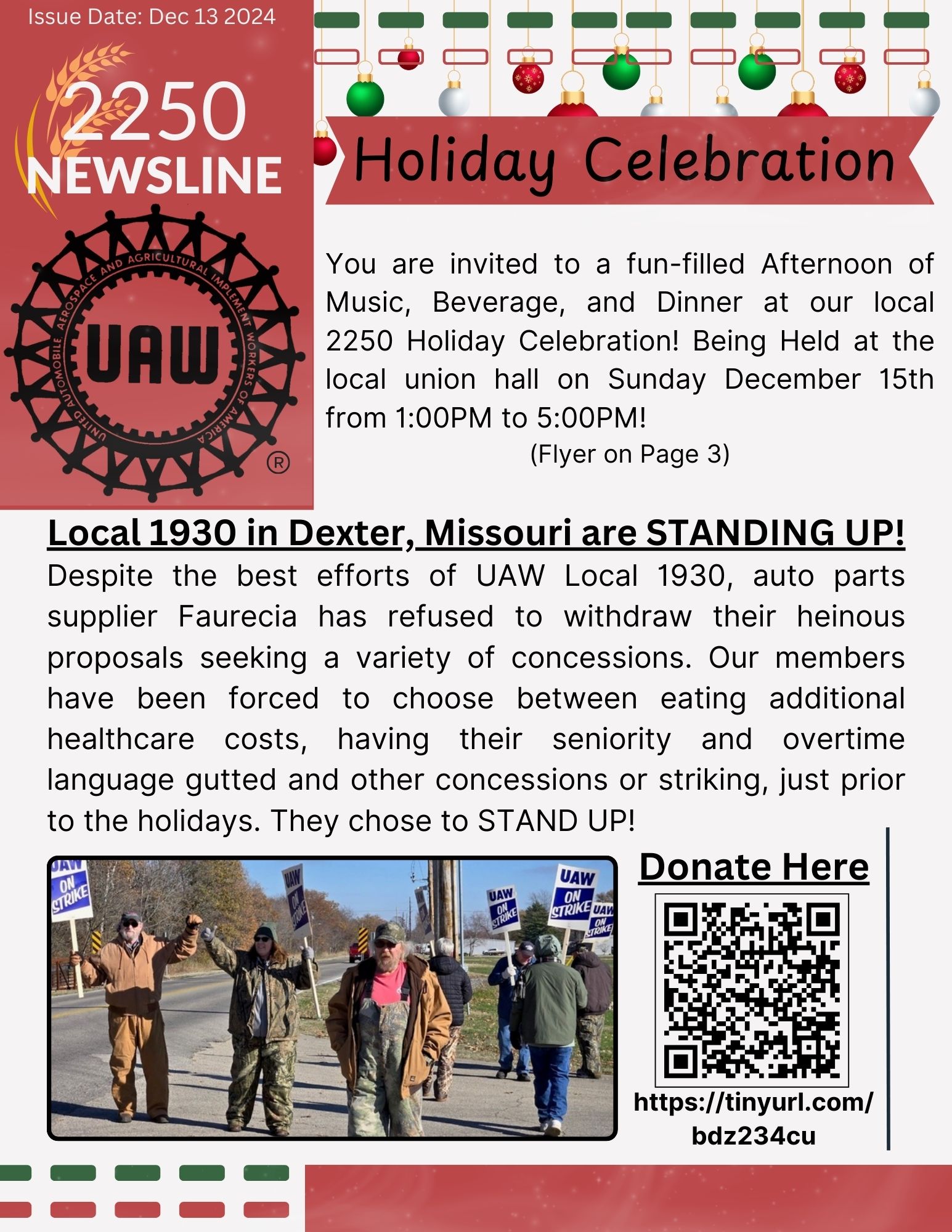 Online Newsline #9: Holiday Party Is Today, UAW Members On Strike