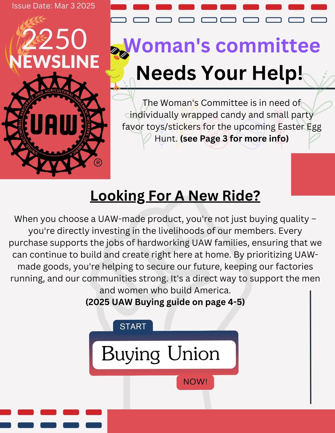 Newsline: New Members, Easter, and Union Made Vehicles!