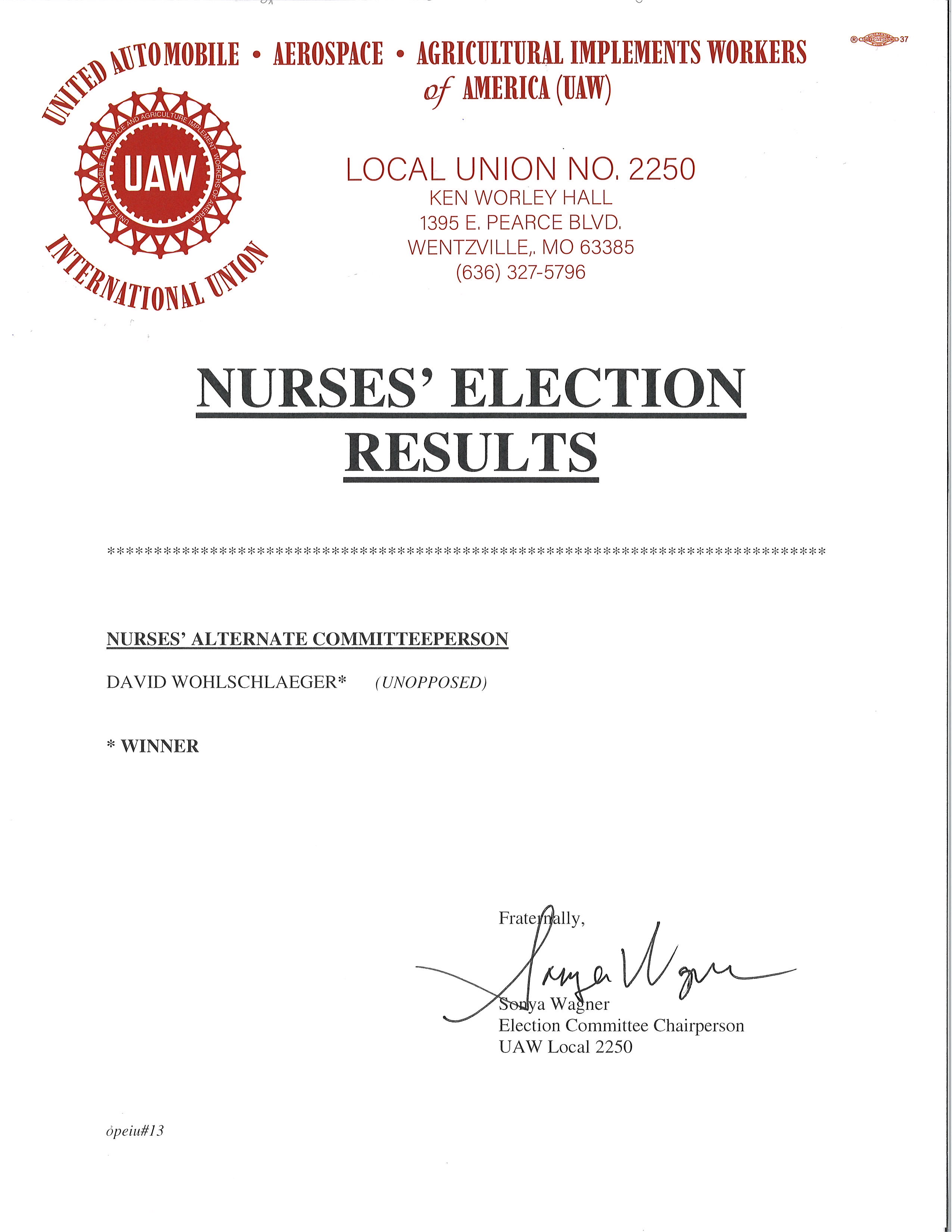 Nurses’ Election Notice: Congratulations Dave!
