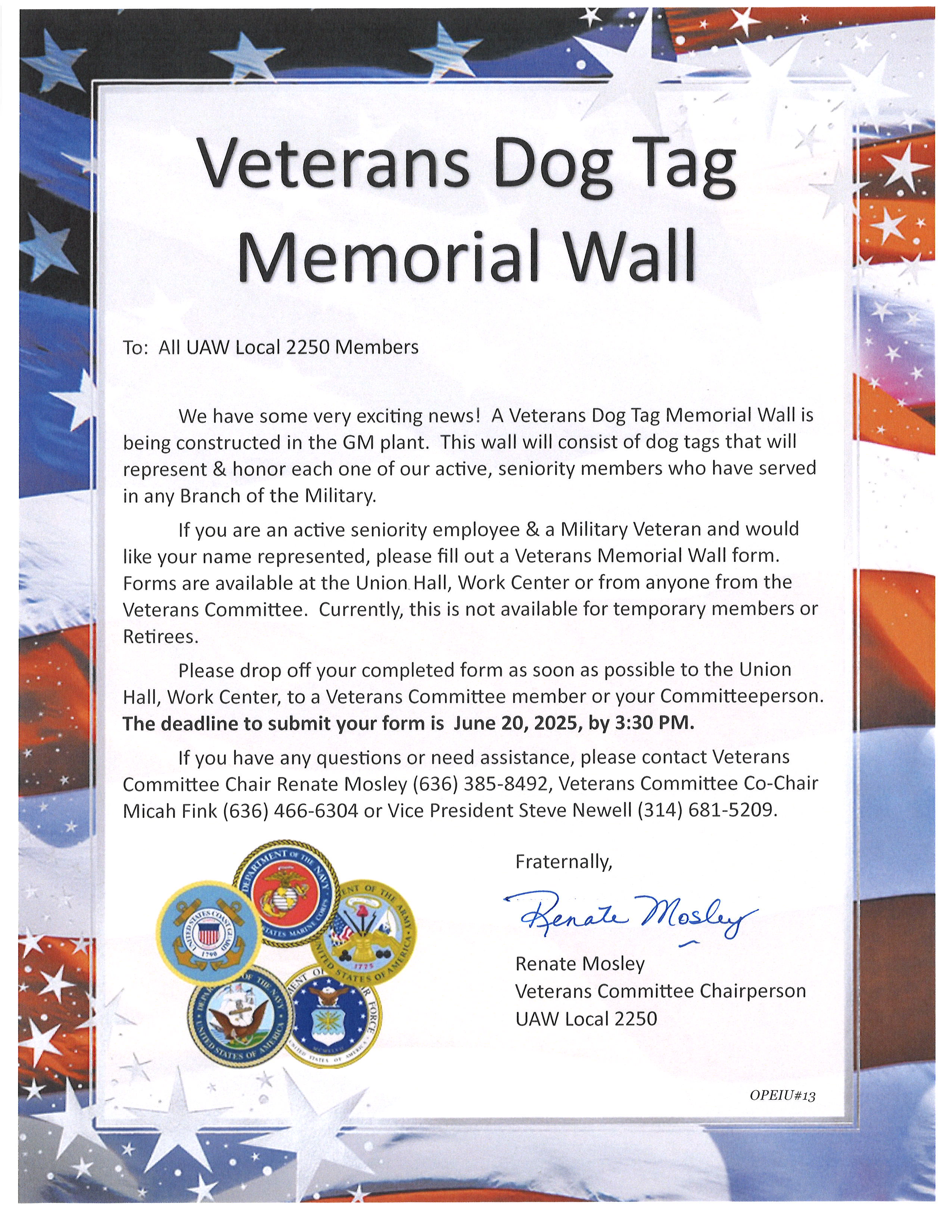 Calling All Local 2250 Military Veterans