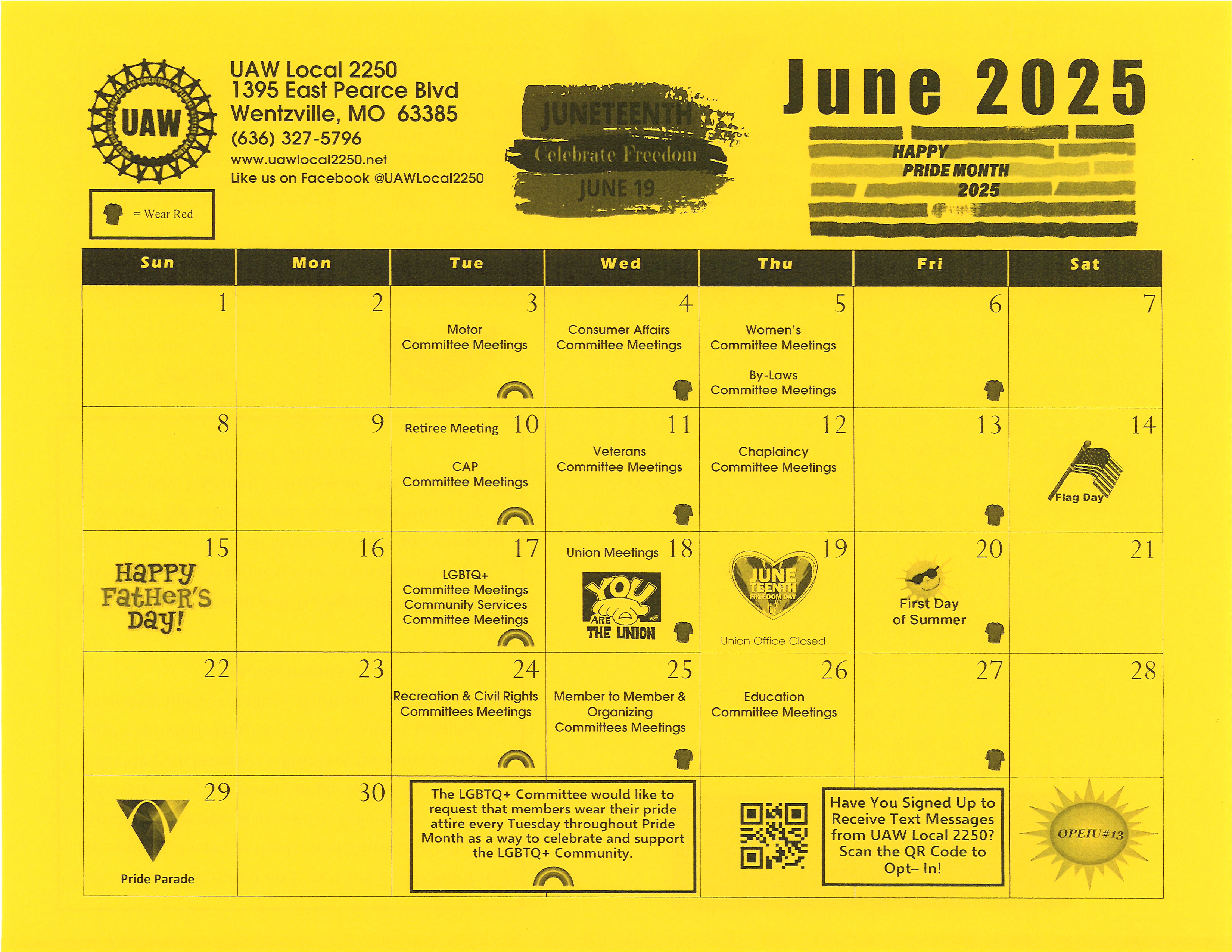 June, 2025: Fathers Day, First Day of Summer, Union Meetings!