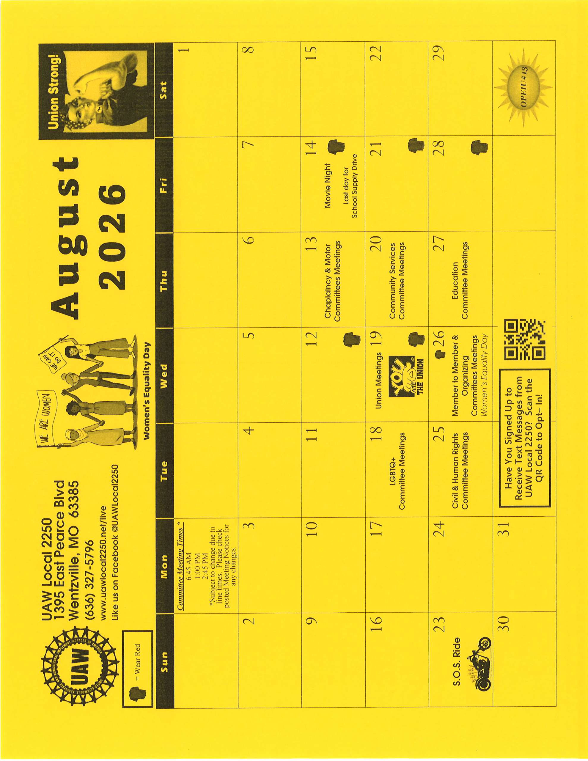 August: Return of the Union Meeting, Movie Night, SOS Ride!