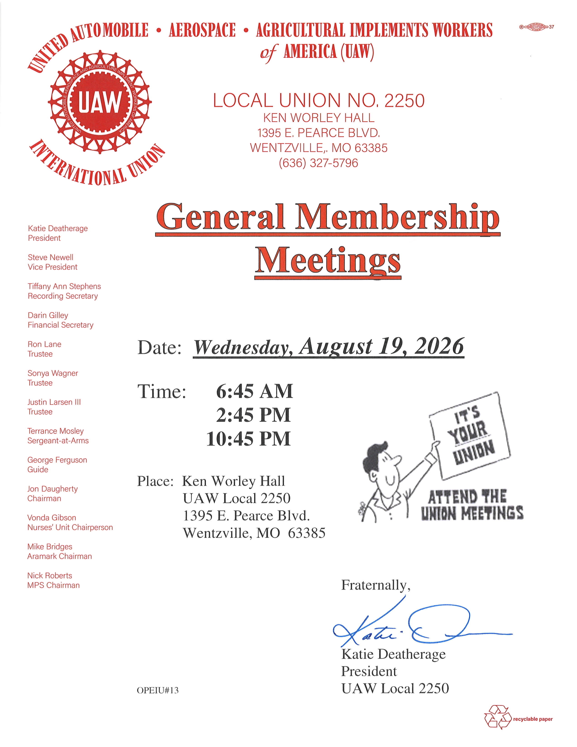 August Union Meeting!